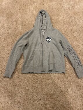 UConn Gray Huskies Zip-Up Hoodie with Embroidered Mascot
